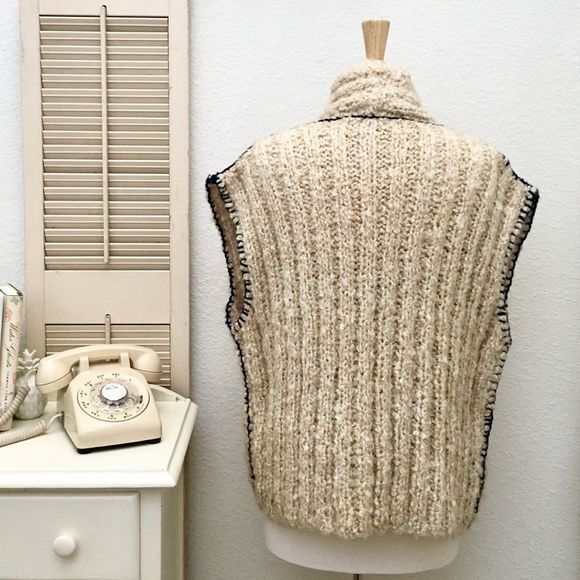 Hand Knit Boxy Sweater Vest, Blanket Stitched Trim - Picture 4 of 7